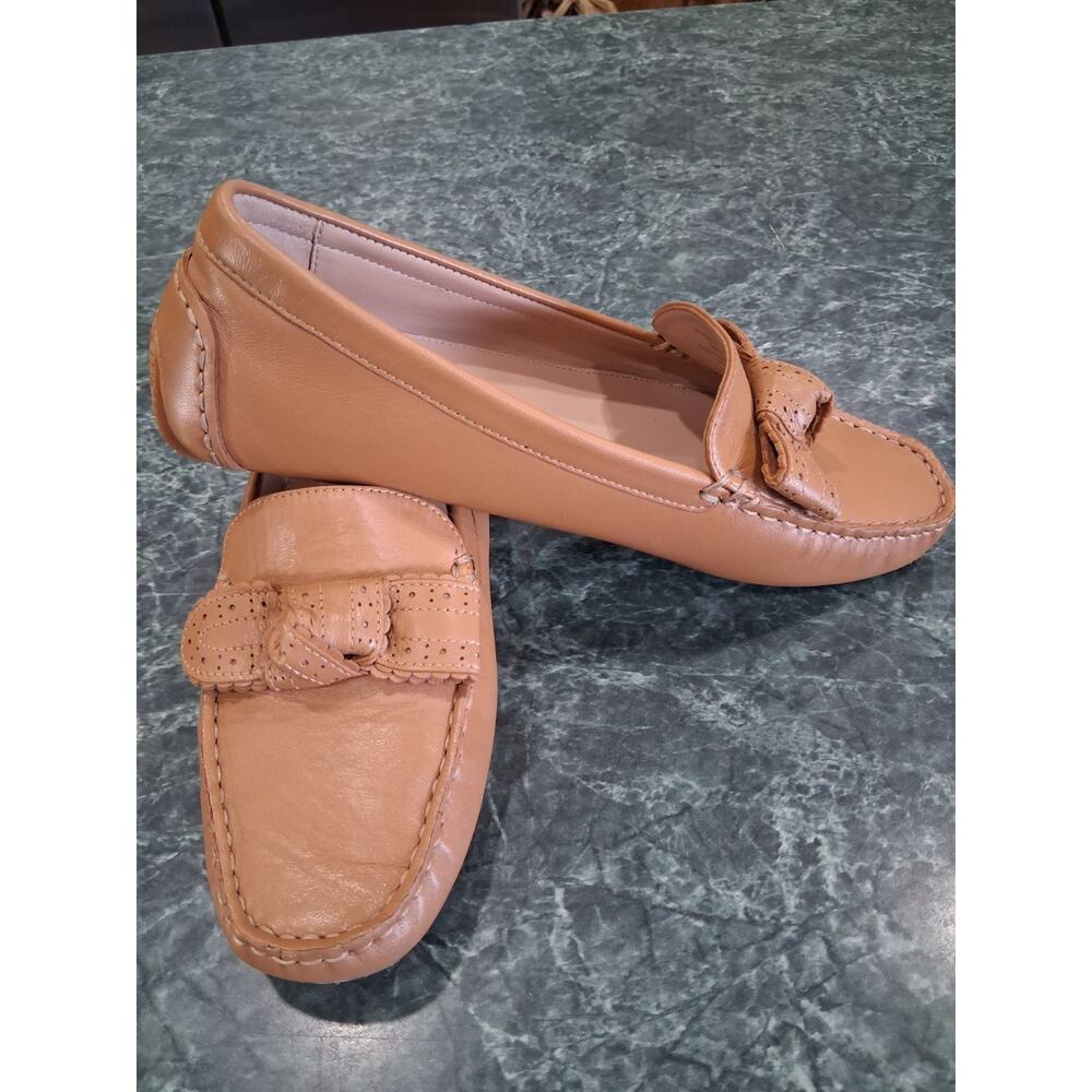Cole Haan Bellport Bow Driver Shoes Womens 7 B Tan Leather Casual Loafer Slip On